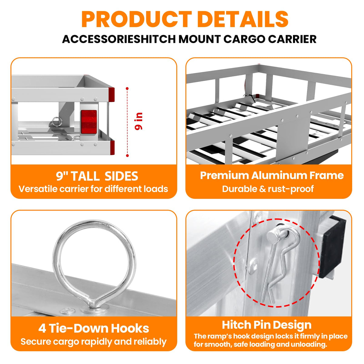 500LBS Aluminum Alloy Folding Hitch Cargo Carrier with Ramp E53794