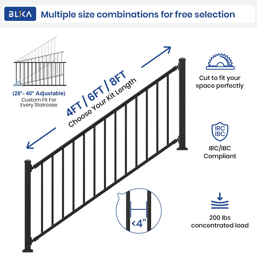 Aluminum Stair Railing Kit with Post, Matte Black N973