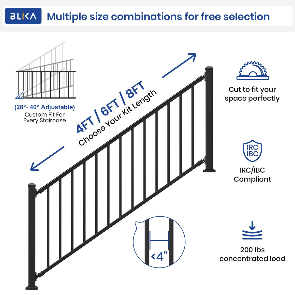 Aluminum Stair Railing Kit with Post, Matte Black N973