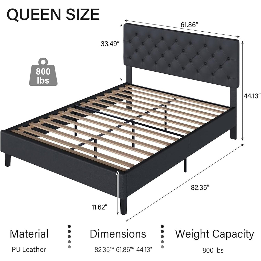 Queen Faux Leather Bed Frame with Headboard B5959