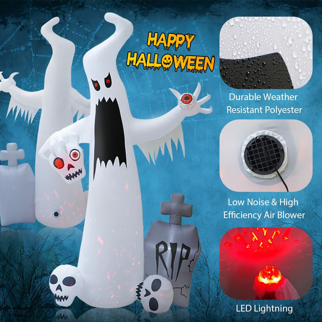 12 FT Halloween Inflatables Ghost with 3 Skulls X554