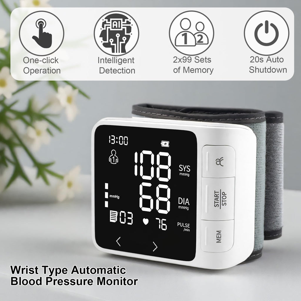 Wrist Blood Pressure Monitor with 2 Users Memory LCD Display G245995