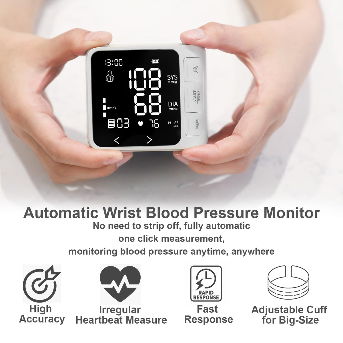 Wrist Blood Pressure Monitor with 2 Users Memory LCD Display G245995