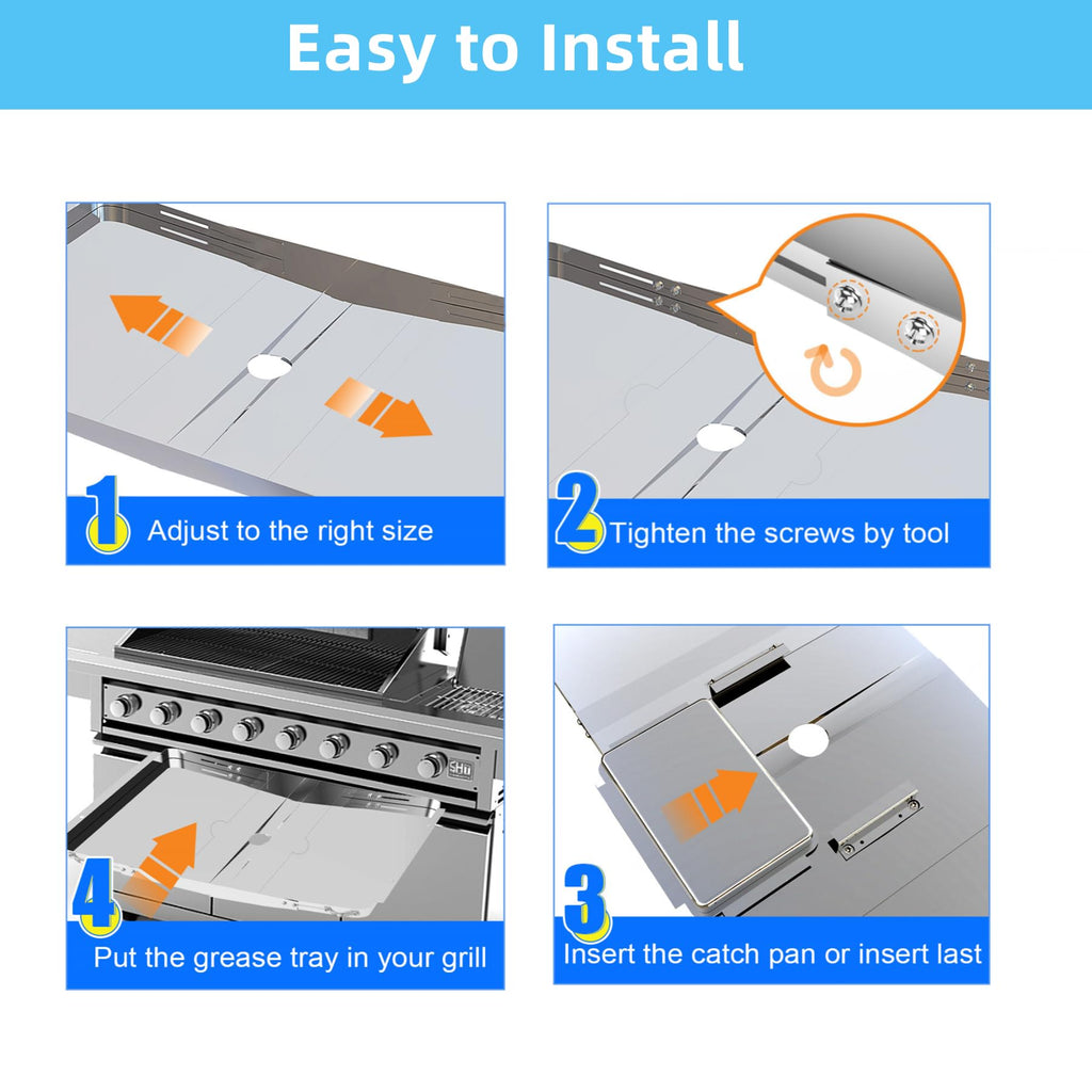 Adjustable Stainless Steel Grill Grease Tray with Catch Pan H98509