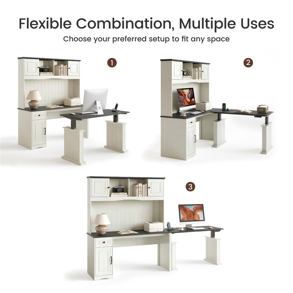 L Shaped Electric Standing Desk with Hutch and Drawers Z963450