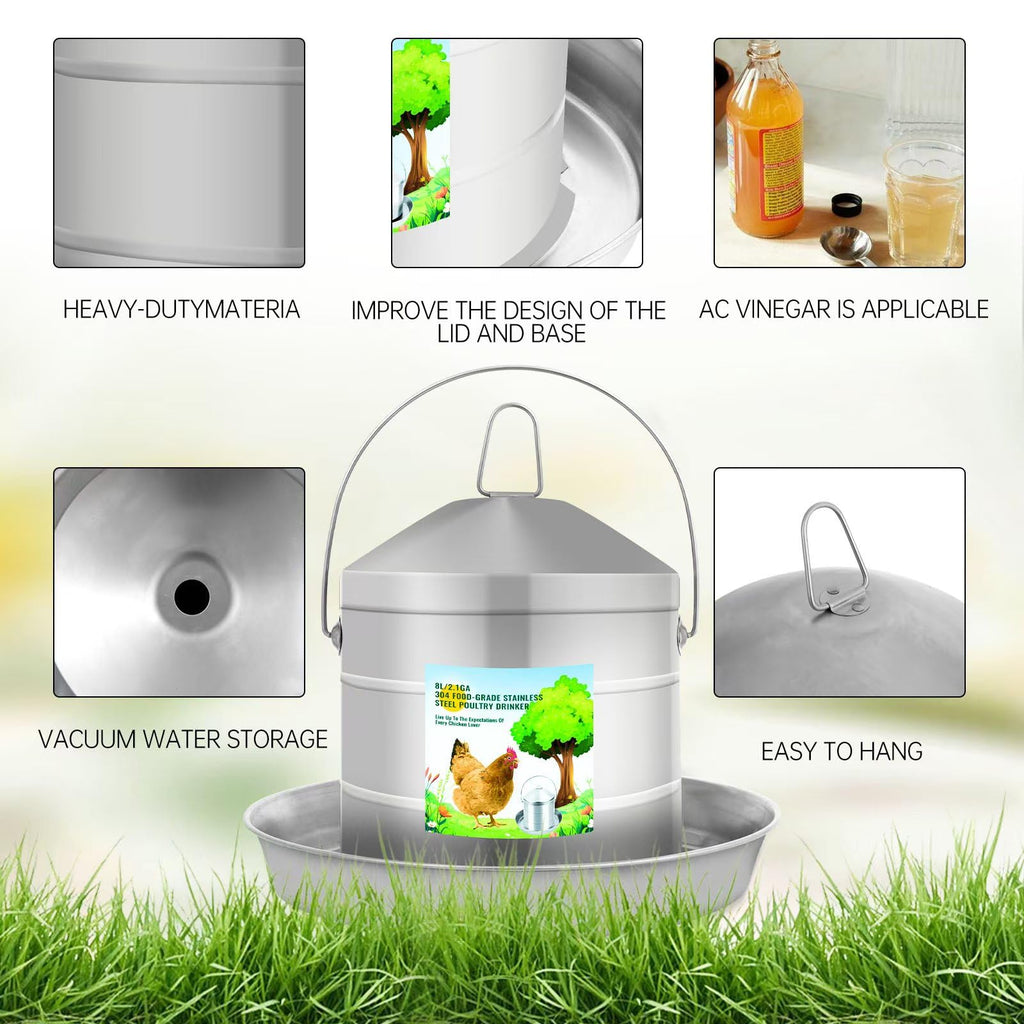 304 Food Grade Stainless Steel Automatic Chicken Waterer 8L/2.1Gal Y172897