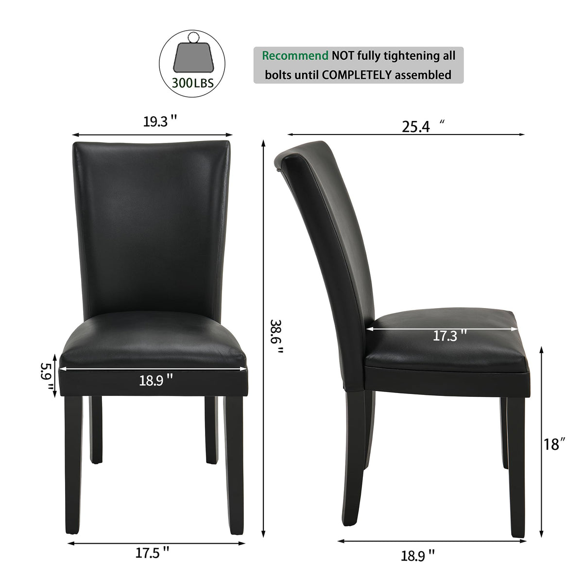 Set of 6 Black Faux Leather Upholstered Dining Chairs with Wood Legs N1649