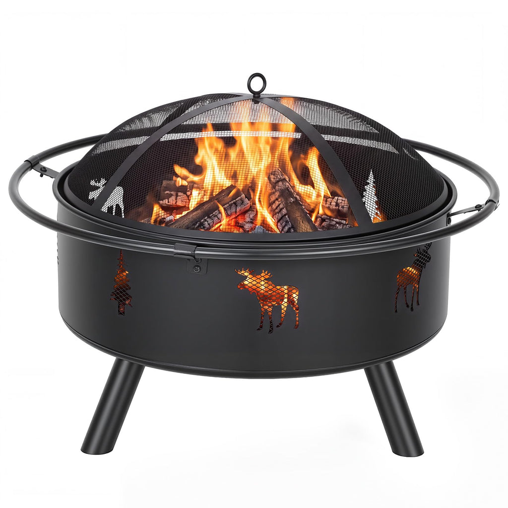 32" Round Wood Burning Fire Pit with Screen J4064