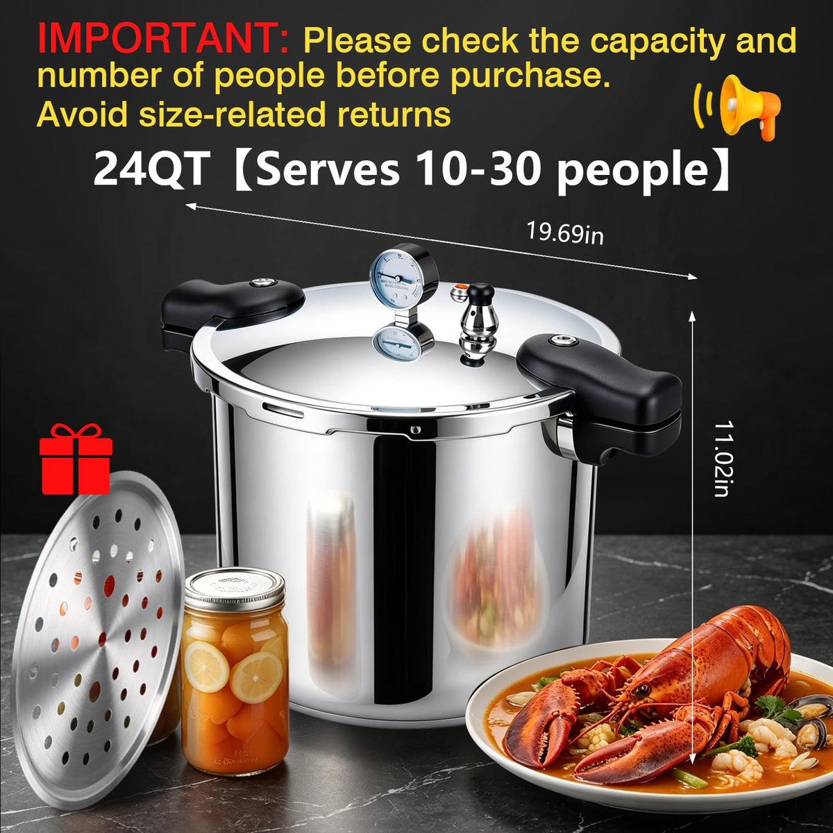 23-24QT Aluminum Pressure Cooker with Pressure Gauge L992