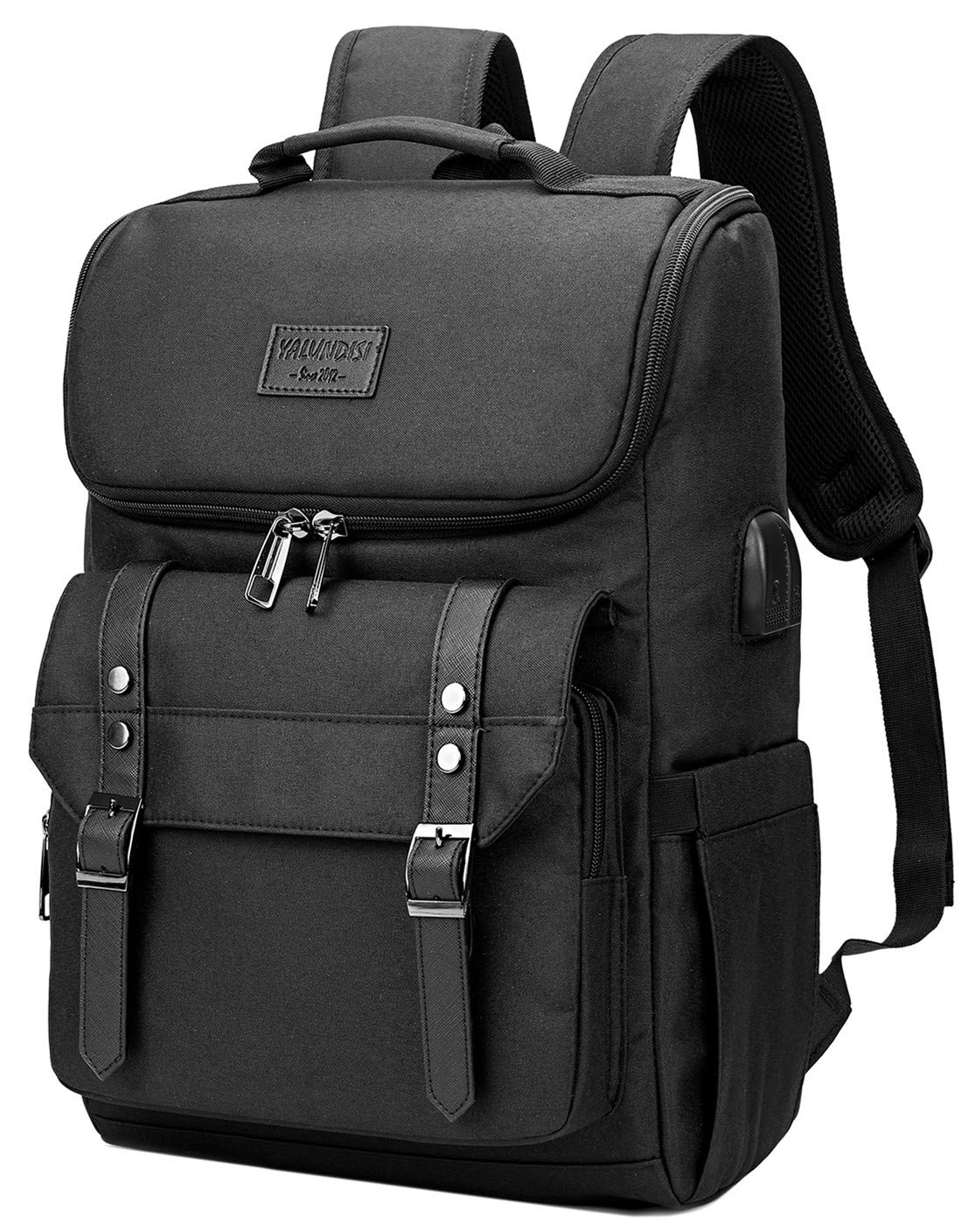 Vintage Laptop Backpack with USB Charging Port Fits 15.6 Inch Black M2573
