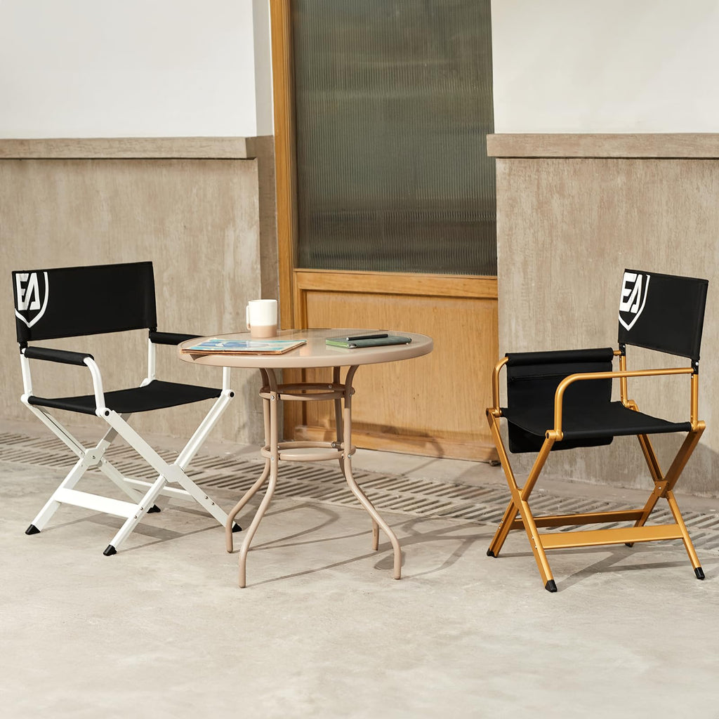 Aluminum Folding Directors Chair 19" Seat Height Black Fabric Golden Frame I6049