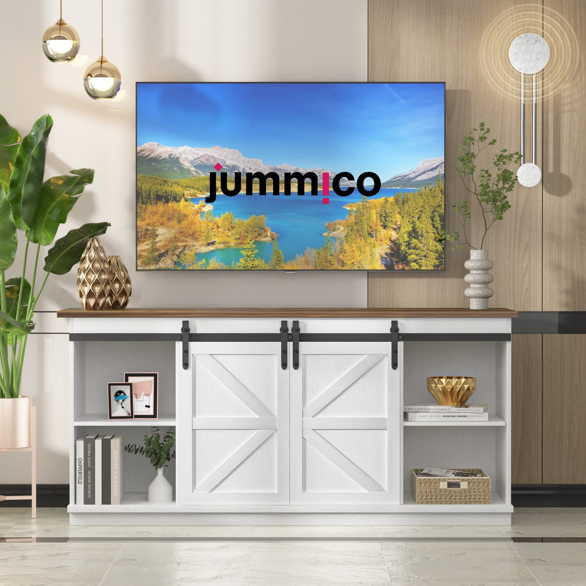 Bright White Mid Century Modern TV Stand for 65 Inch TV G2685