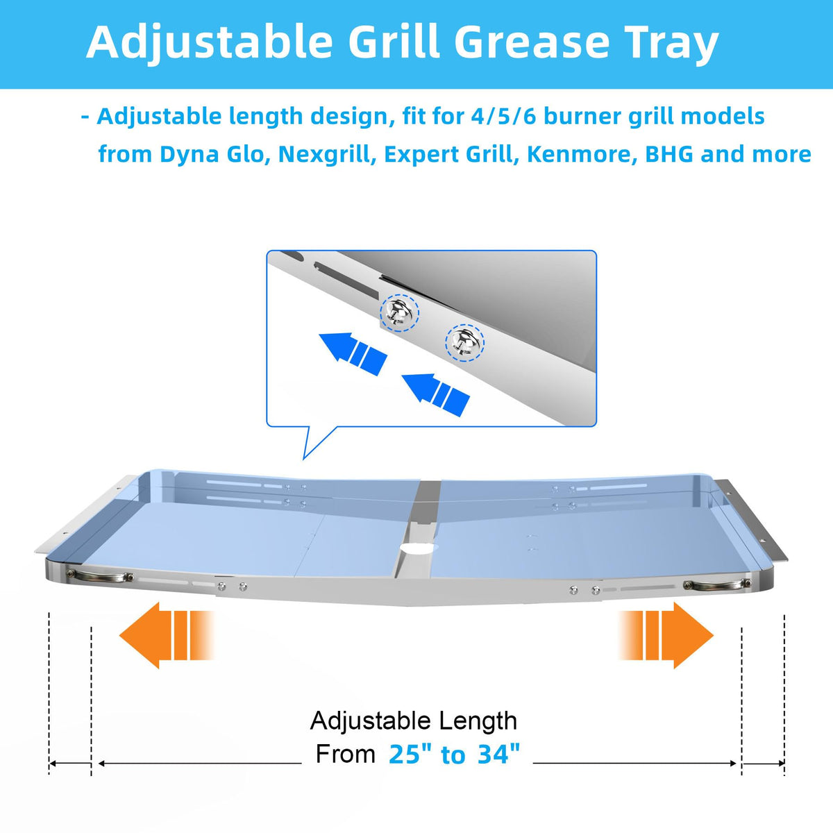 Adjustable Stainless Steel Grill Grease Tray with Catch Pan H98509