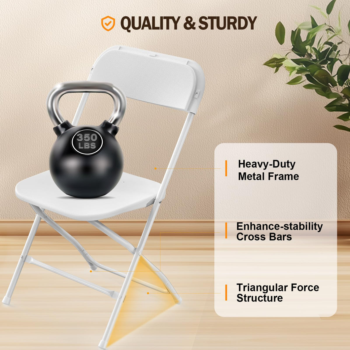 White Plastic Folding Chairs Set of 10 with Metal Frame E495