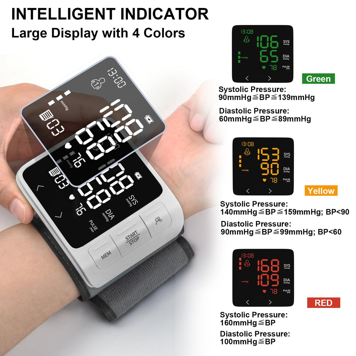 Wrist Blood Pressure Monitor with 2 Users Memory LCD Display G245995