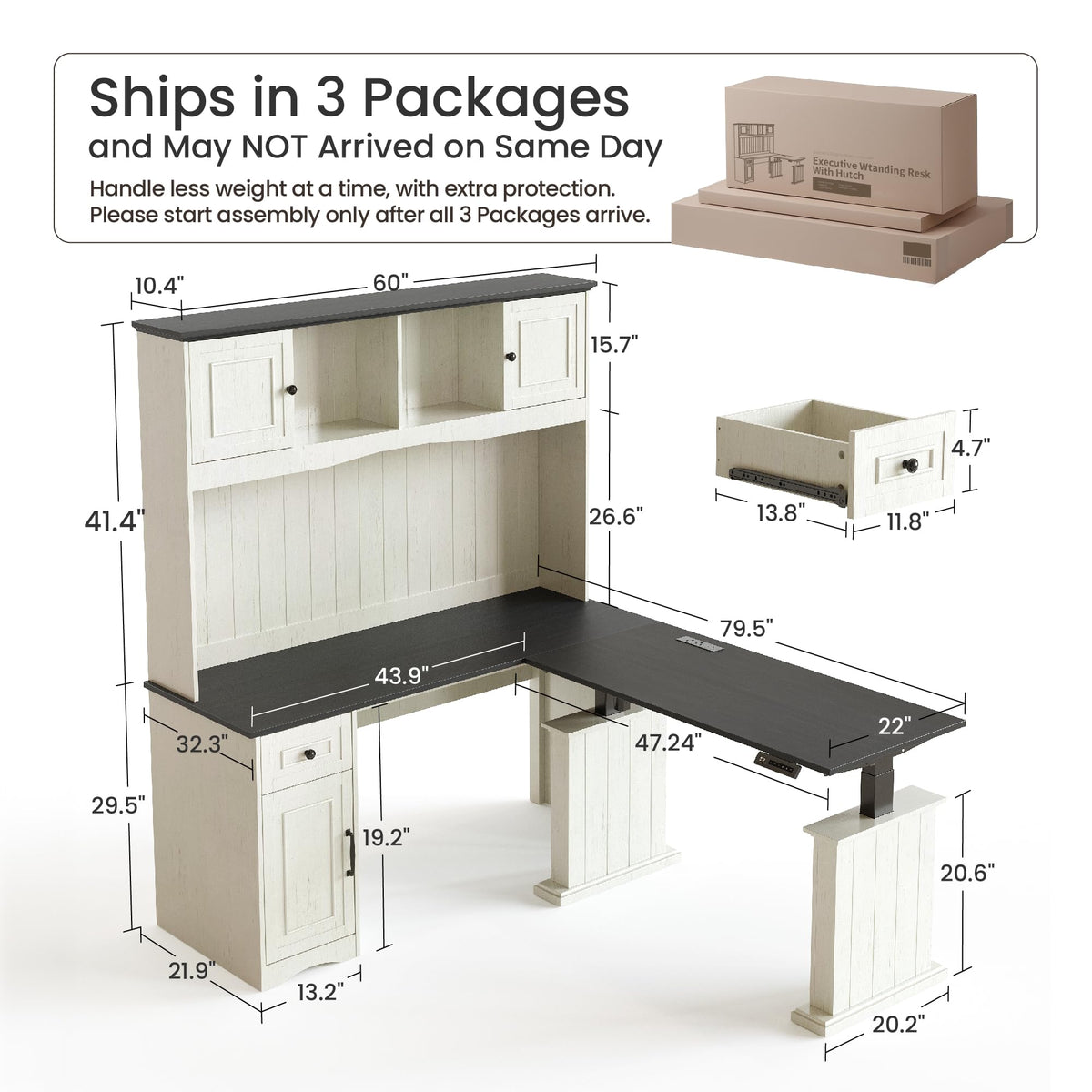 L Shaped Electric Standing Desk with Hutch and Drawers Z963450