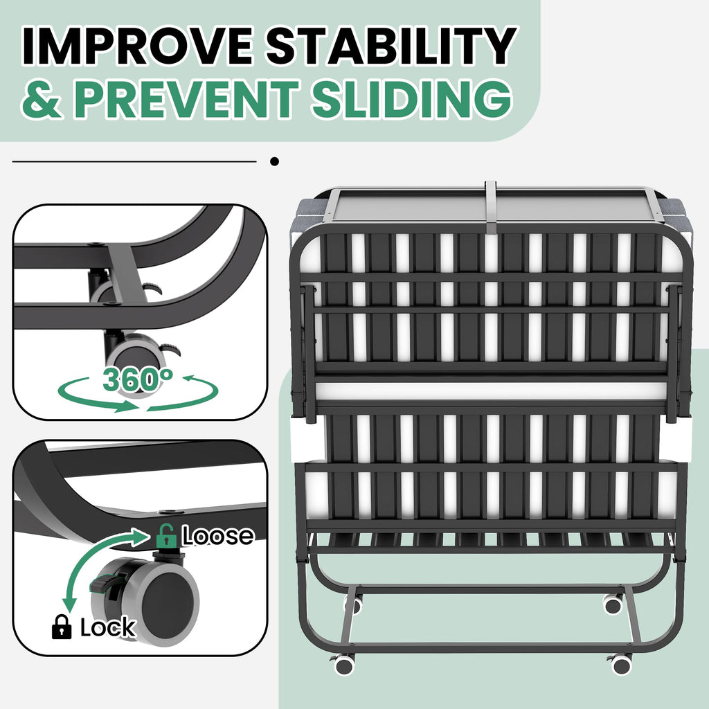 Folding Bed with Mattress, 5-Inch Memory Foam, 500lbs Capacity, Metal Frame, Adjustable Headboard X7895