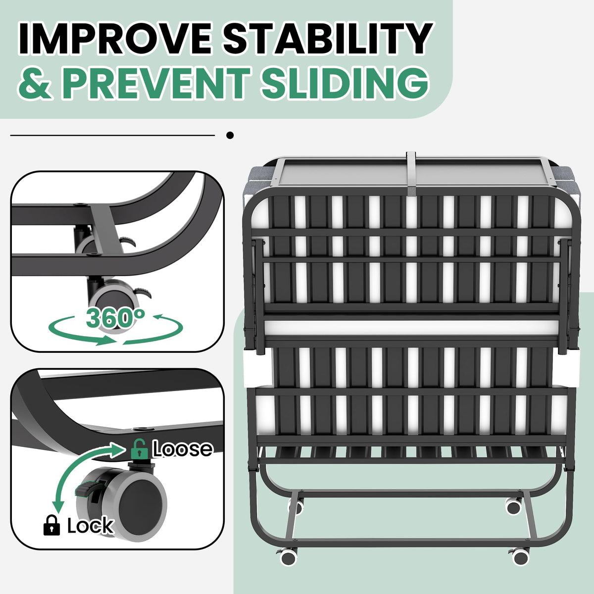 Folding Bed with Mattress, 5-Inch Memory Foam, 500lbs Capacity, Metal Frame, Adjustable Headboard X7895