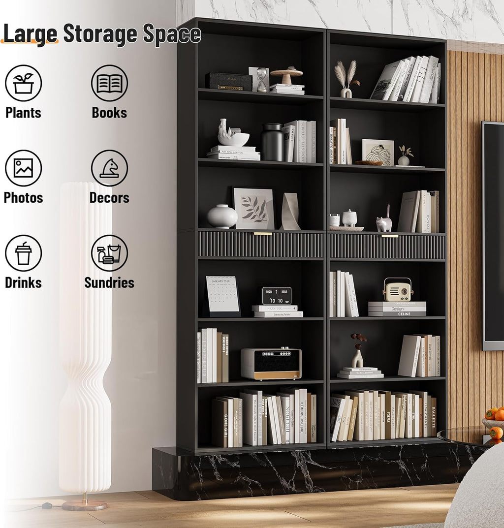 7-Tier Black Bookshelf with Drawer C80541