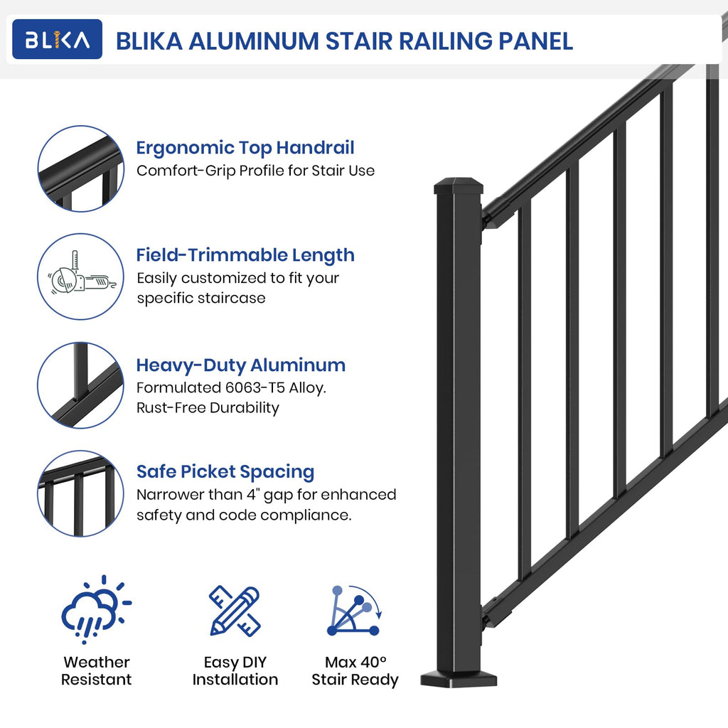 Aluminum Stair Railing Kit with Post, Matte Black N973