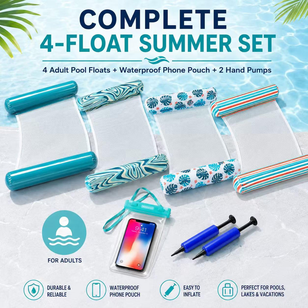 4-Pack Inflatable Pool Floats with Air Pump & Phone Pouch L435
