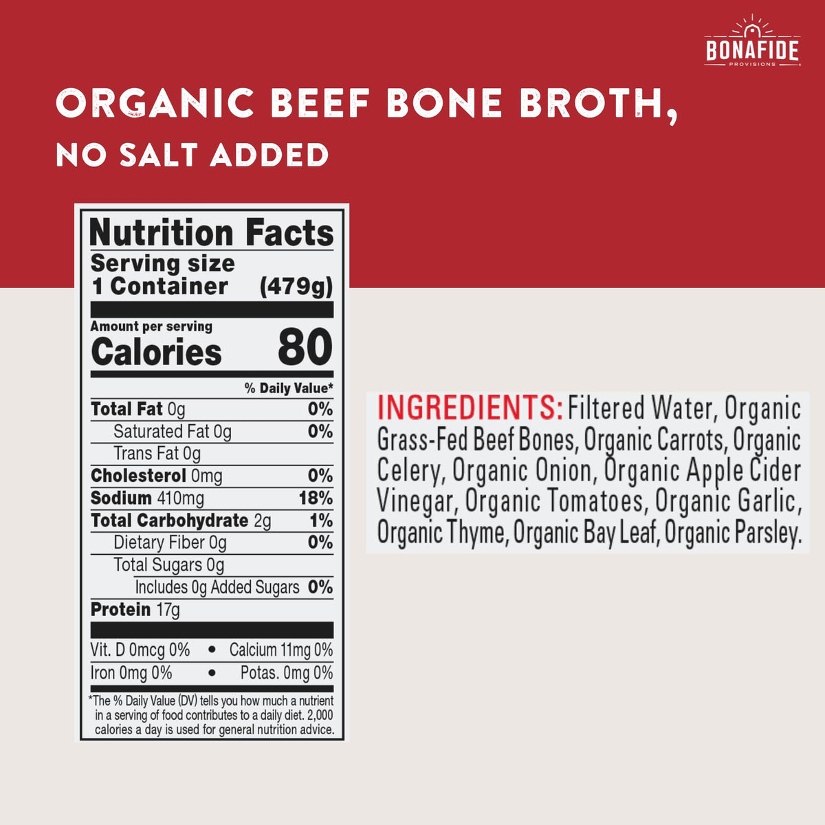 Organic Beef Bone Broth No Salt Added 16.9oz 6 Pack V335