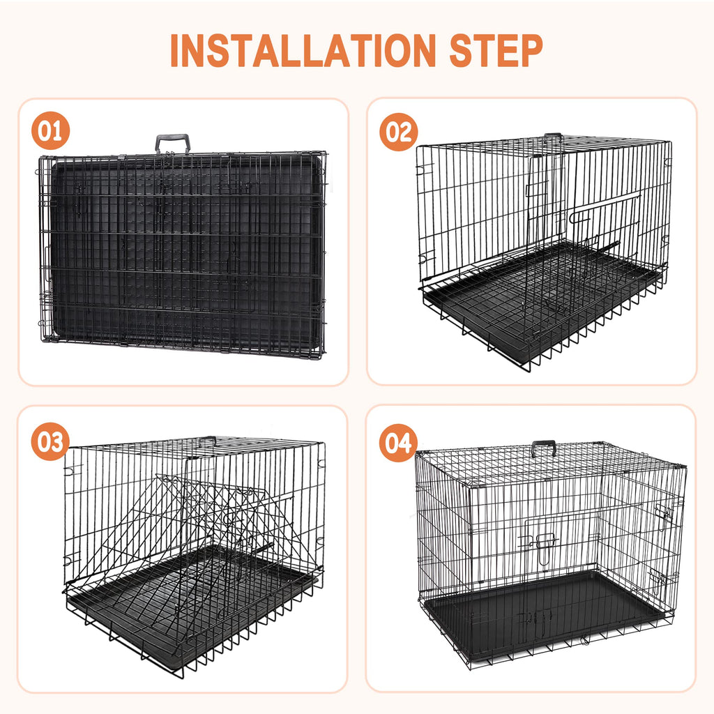 Double Door Folding Metal Wire Dog Crate with Tray Q674312