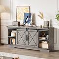 Farmhouse TV Stand with Storage Cabinets & Sliding Barn Door J651877