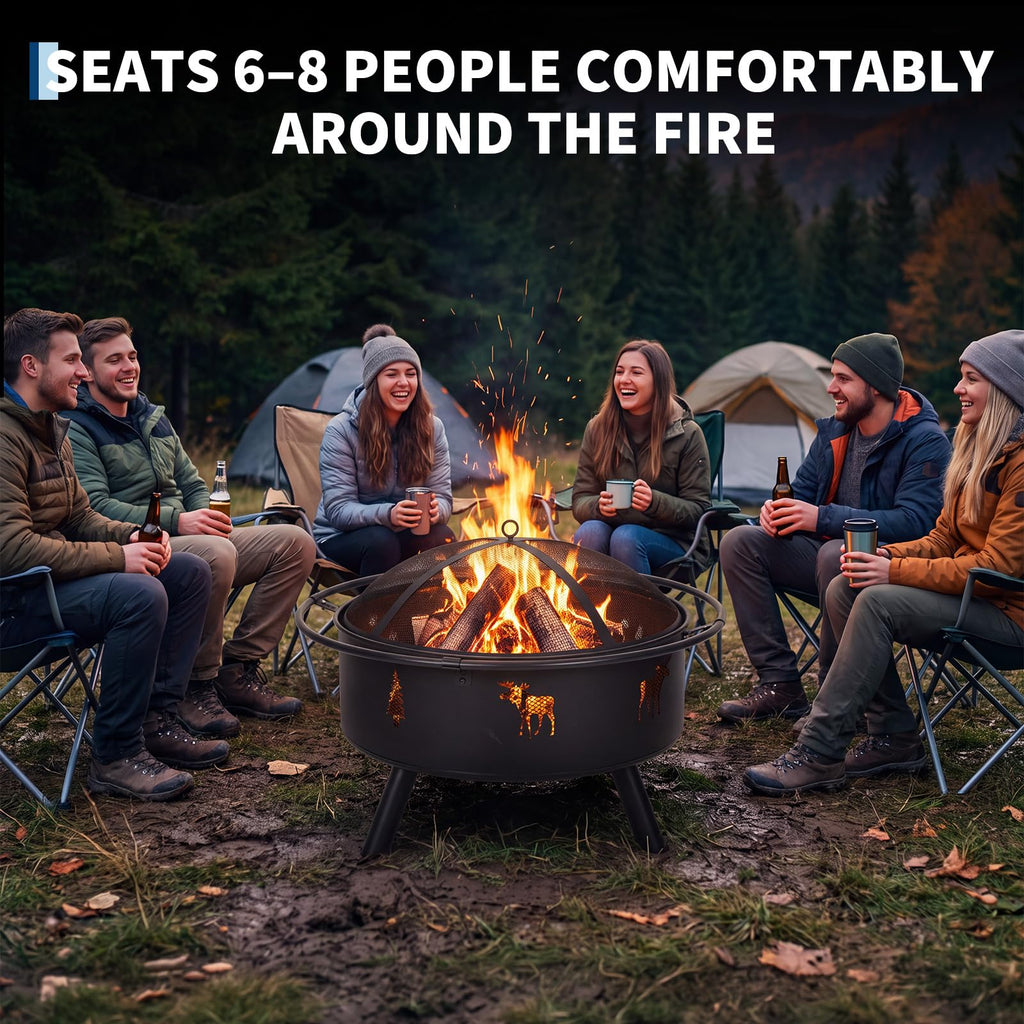 32" Round Wood Burning Fire Pit with Screen J4064