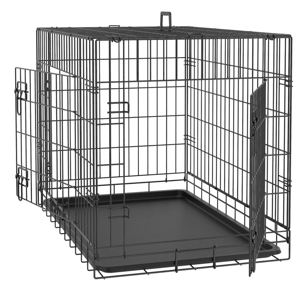 Double Door Folding Metal Wire Dog Crate with Tray Q674312