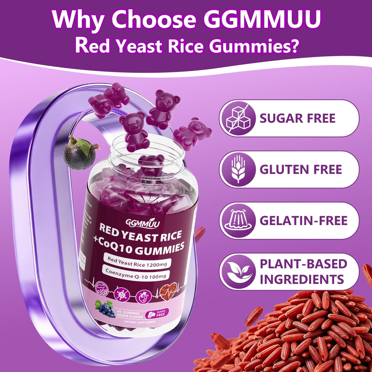Red Yeast Rice with CoQ10 Gummies 1200mg Sugar Free 120 Count Y717878
