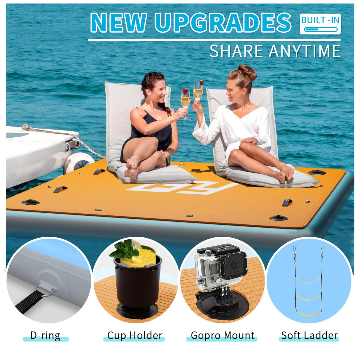 7×7' Inflatable Floating Dock with Soft Ladder E538