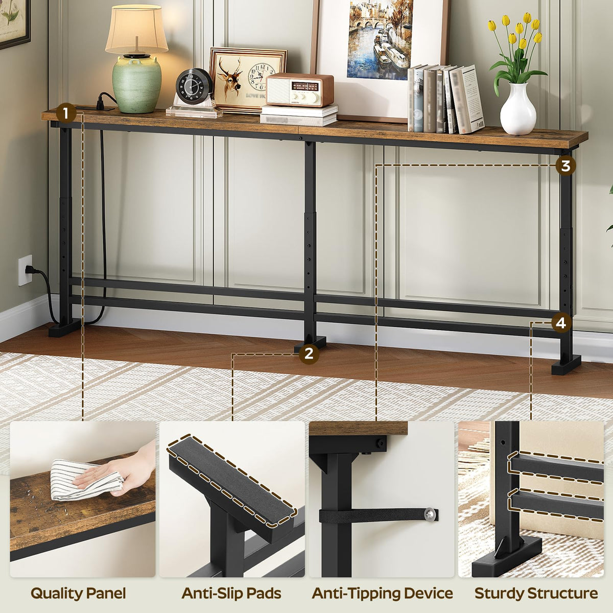 70.9" Console Table with Adjustable Height and Power Outlet V7519