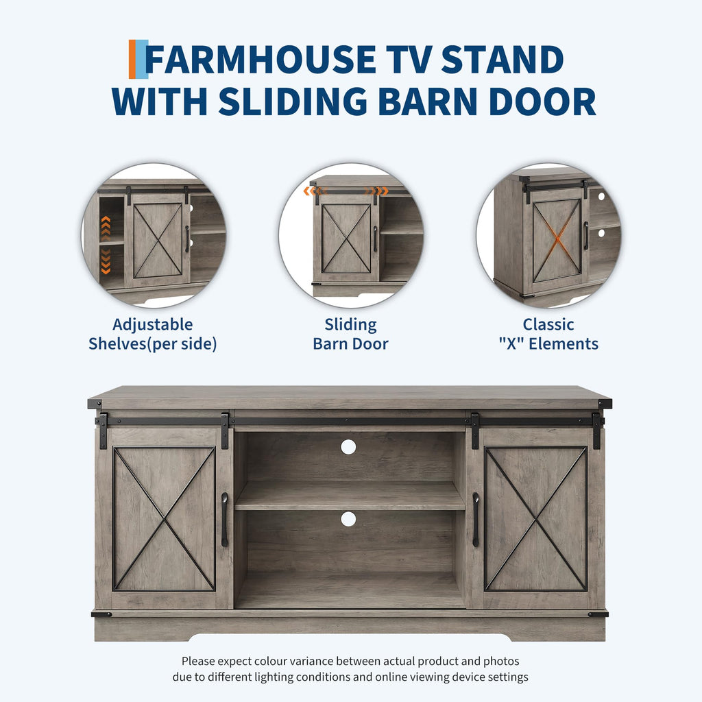 Farmhouse TV Stand with Sliding Barn Doors and Storage Cabinets O8057