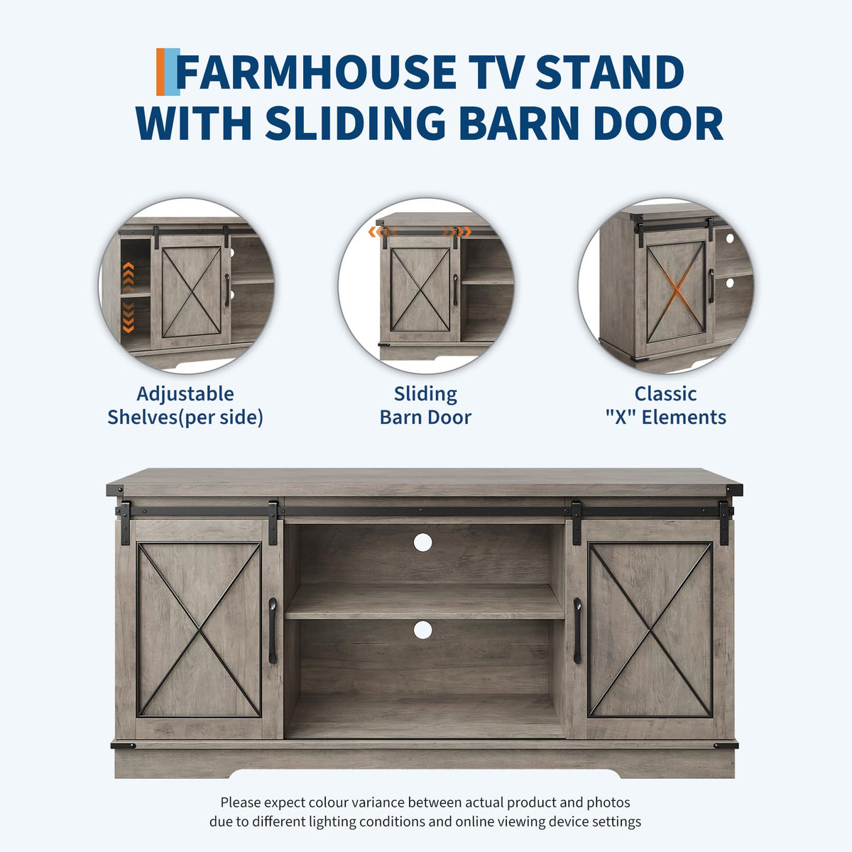 Farmhouse TV Stand with Sliding Barn Doors and Storage Cabinets O8057