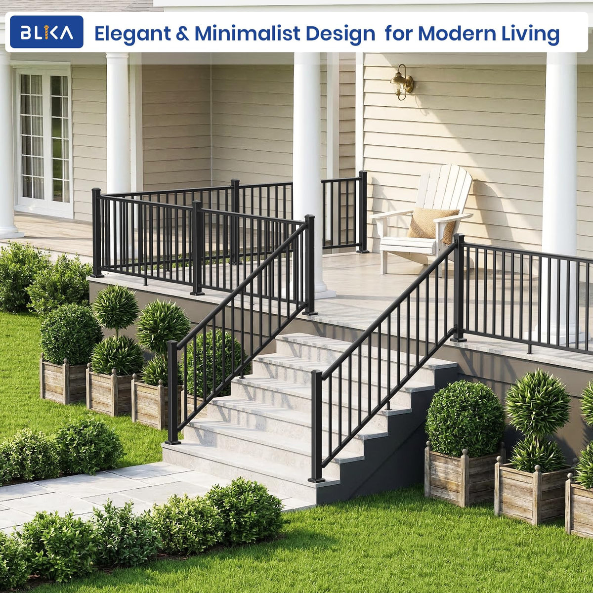 Aluminum Stair Railing Kit with Post, Matte Black N973