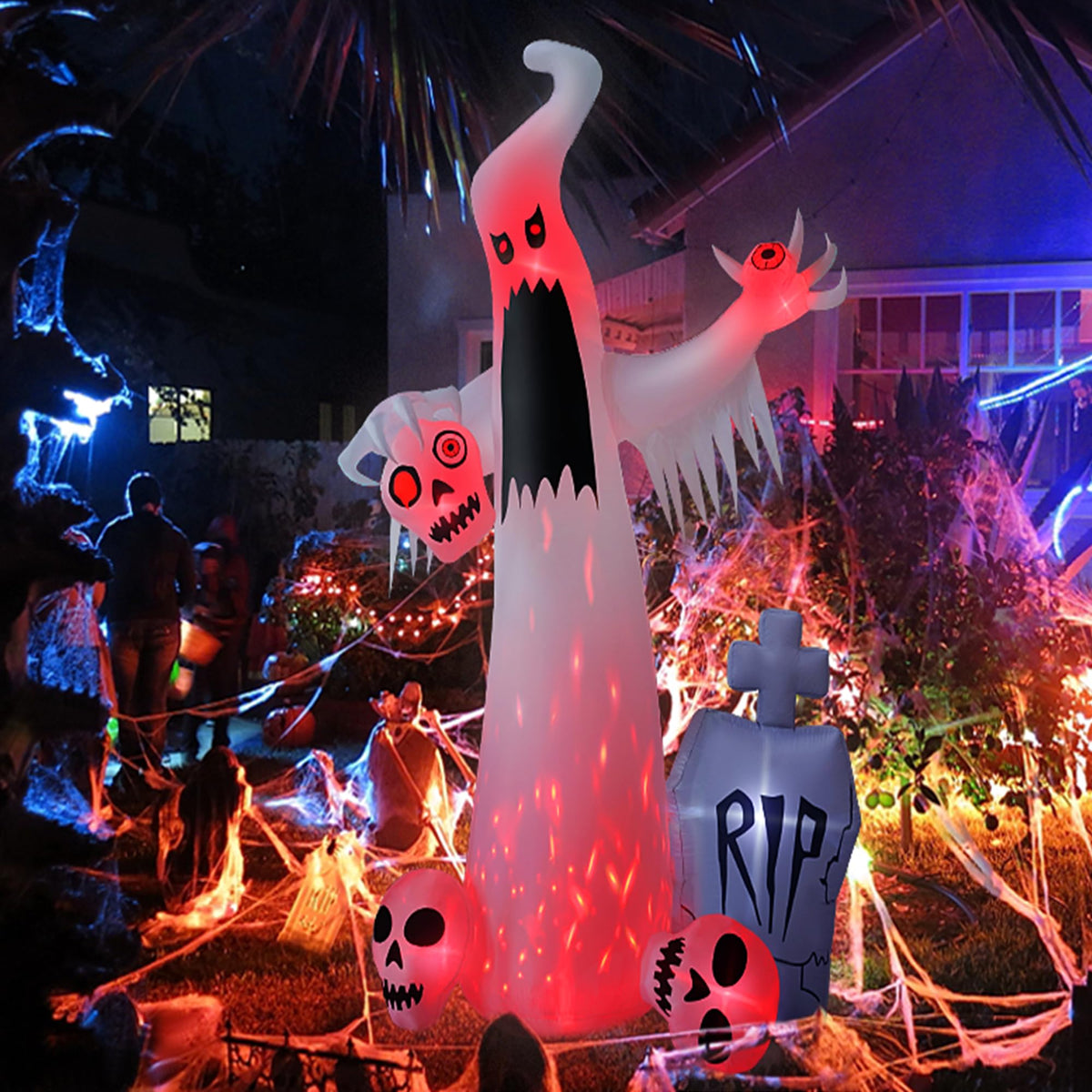 12 FT Halloween Inflatables Ghost with 3 Skulls X554