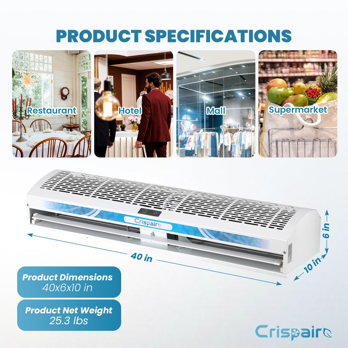 40-Inch Commercial Air Curtain, Dual Speed, Magnetic Door Switch, White U3882