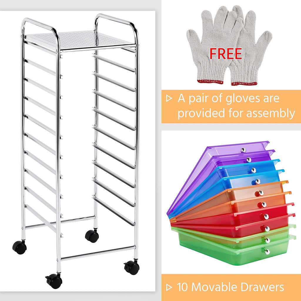 10 Drawer Rolling Storage Cart with Wheels D548