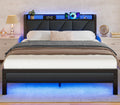 Full Size Bed Frame with Storage Shelf and Upholstered Headboard V881