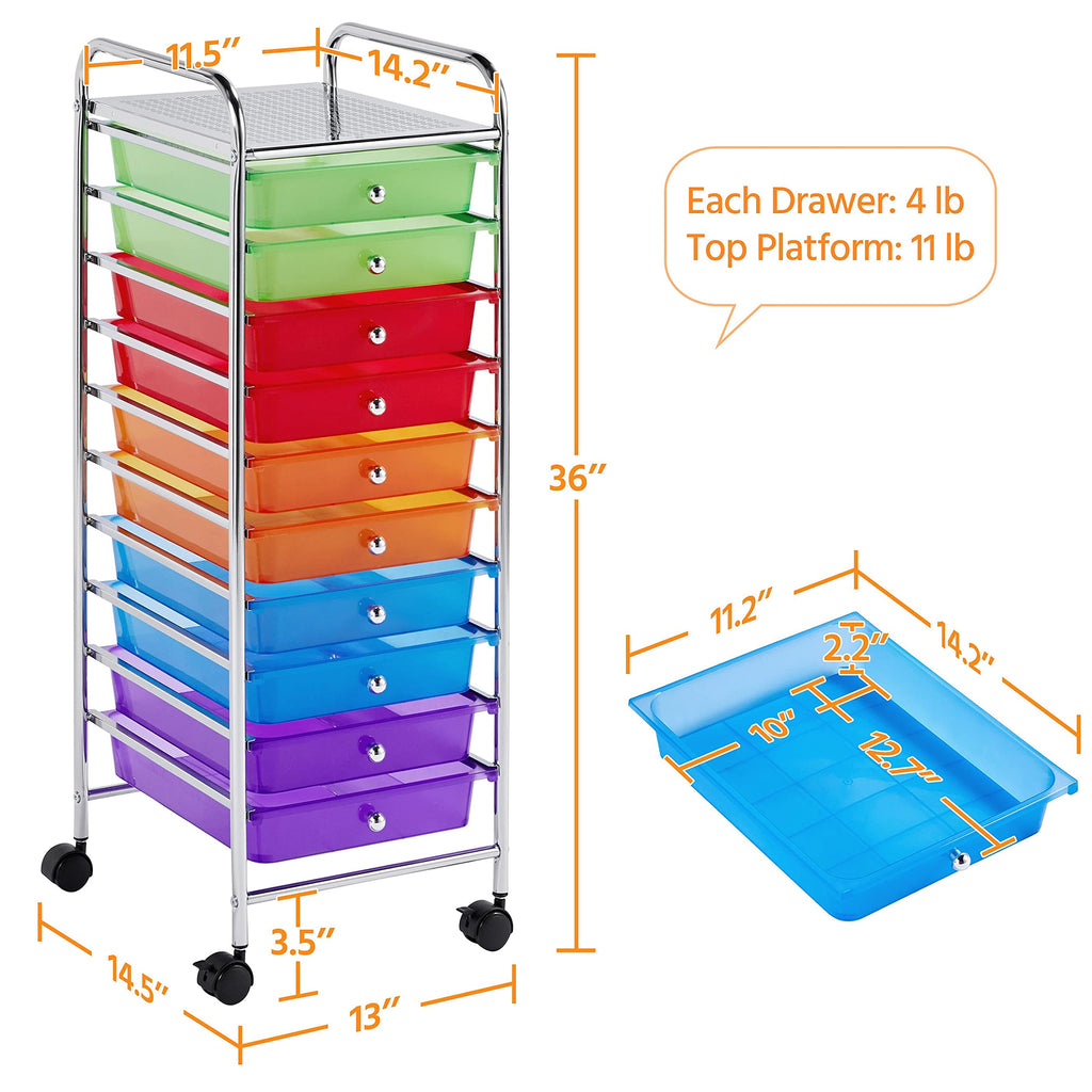 10 Drawer Rolling Storage Cart with Wheels D548