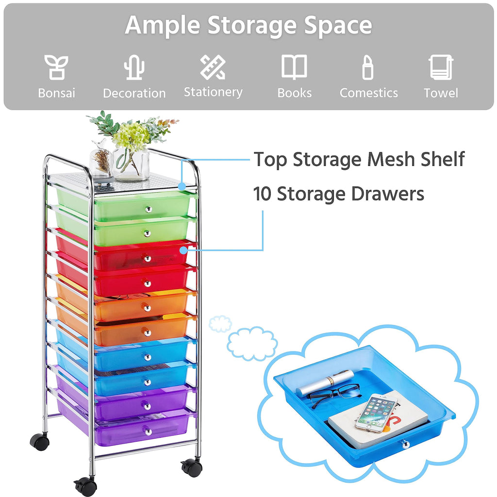 10 Drawer Rolling Storage Cart with Wheels D548