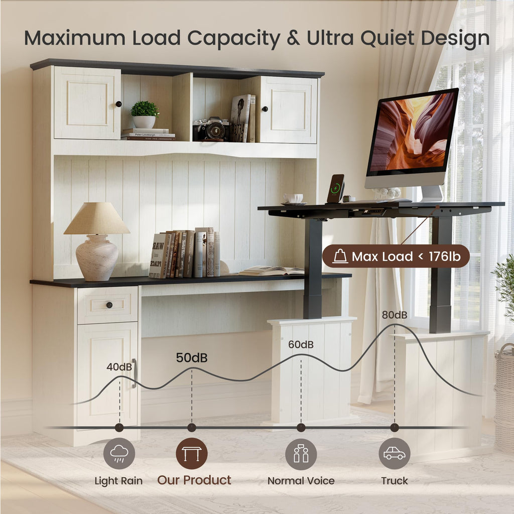 L Shaped Electric Standing Desk with Hutch and Drawers Z963450