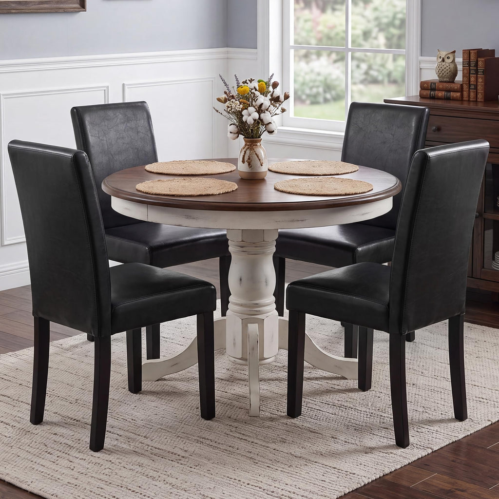 Black Upholstered Dining Chairs Set of 6 with Solid Wood Legs P96635