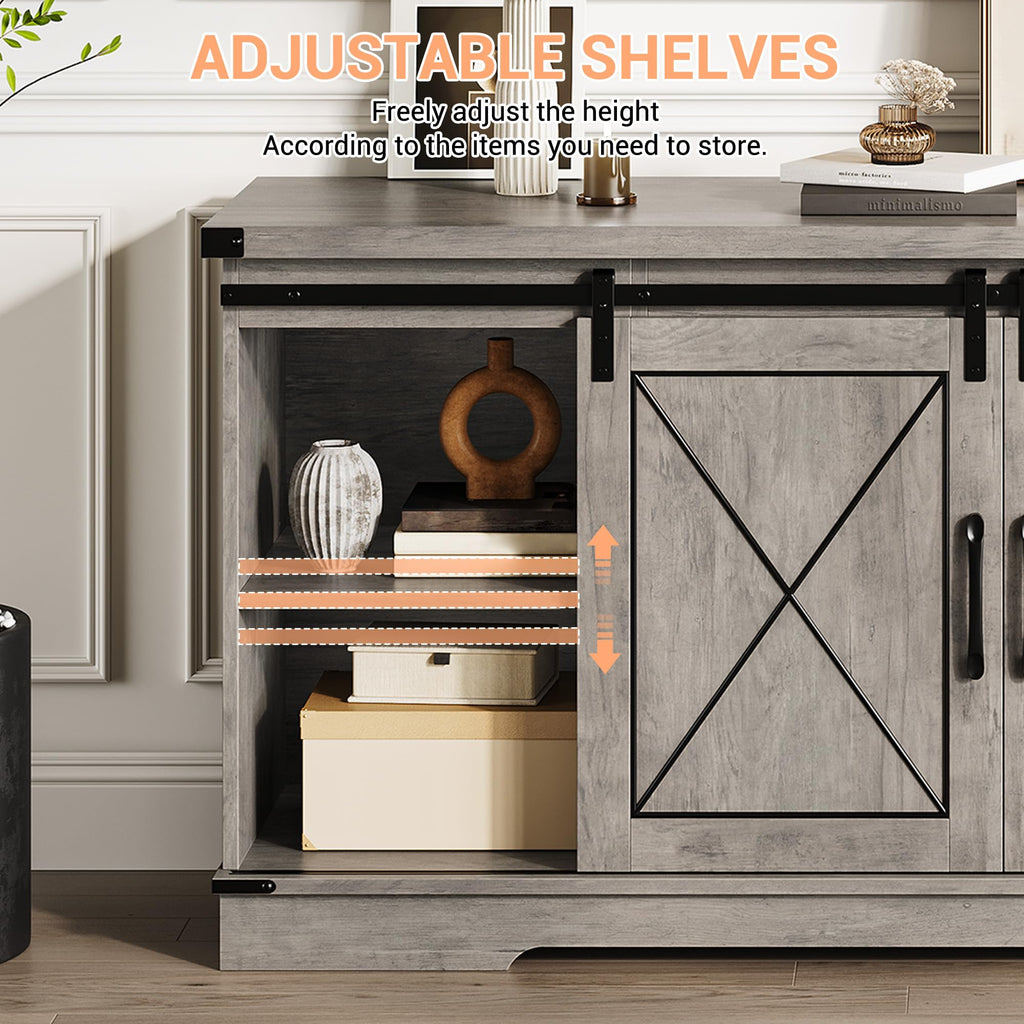 Farmhouse TV Stand with Storage Cabinets & Sliding Barn Door J651877