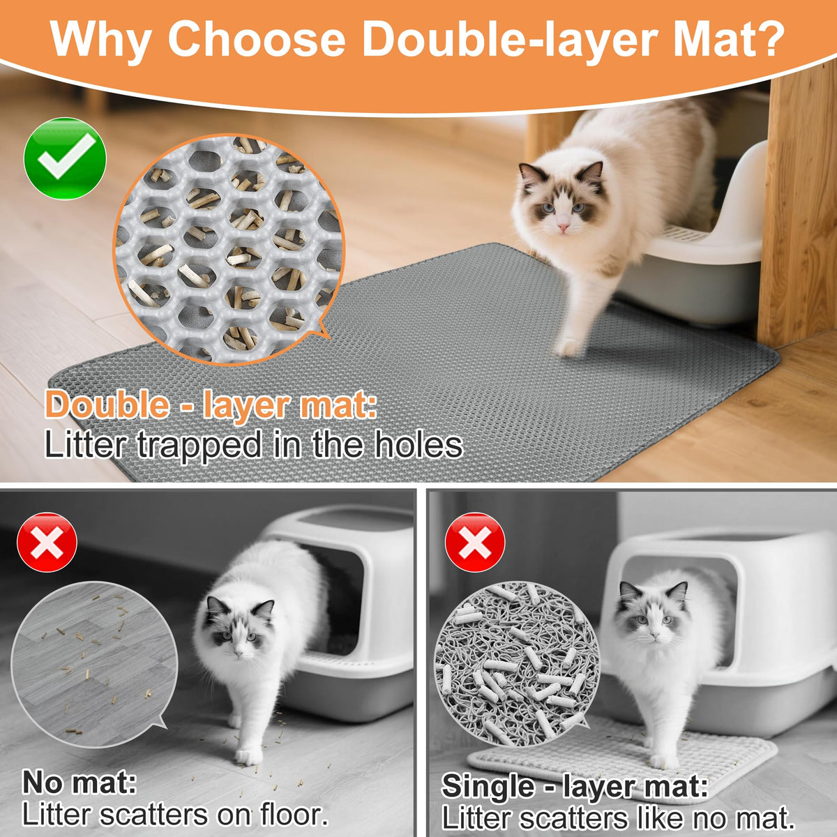 XXL Gray Double-Layer Cat Litter Mat D905