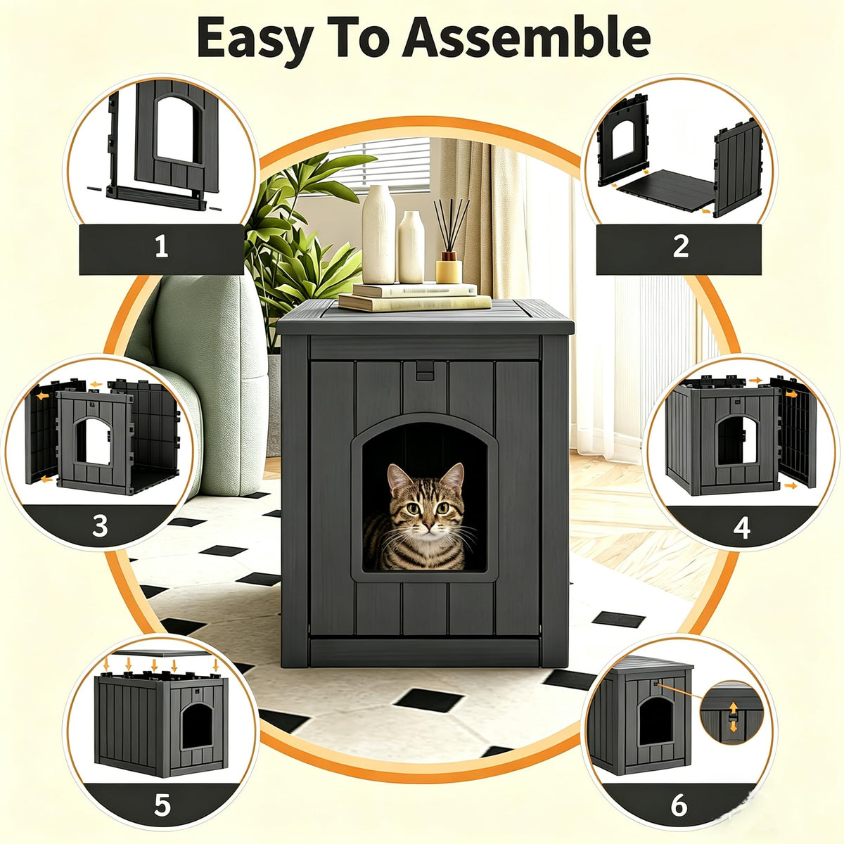 Black Outdoor Resin Cat House O652344