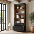 72" Tall Black 5-Tier Bookcase with 2 Drawers Q50660