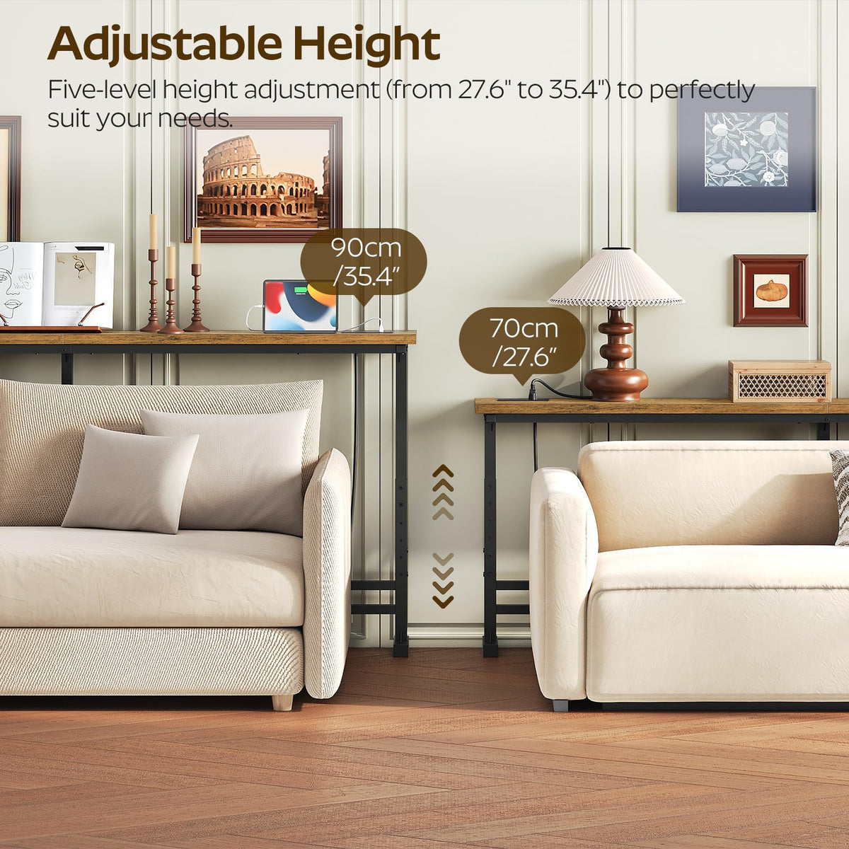 70.9" Console Table with Adjustable Height and Power Outlet V7519
