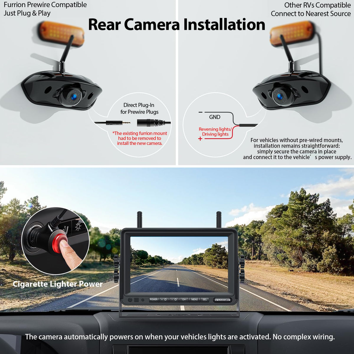 1080P 7" Wireless RV Backup Camera System with DVR Monitor V409